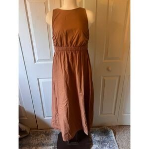 Terracotta Brown Open Back Midi Dress Cottagecore Y2K Milkmaid Western A-Line